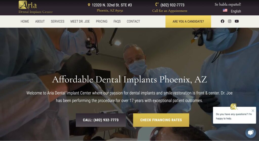 Aria Dental Implant Center Homepage