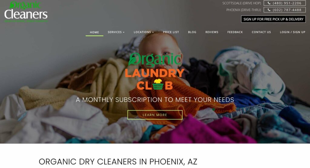 Organic Dry Cleaners & Laundry Pick up and Delivery Homepage