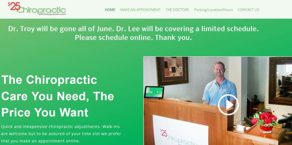$25 Chiropractic Homepage