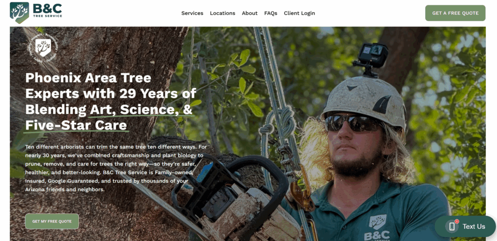 b and c tree service homepage