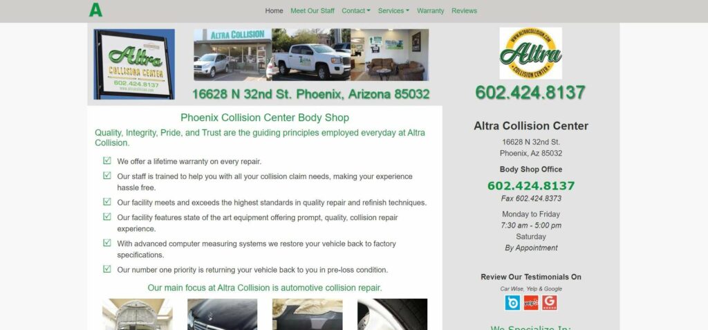 Altra Collision Center Homepage