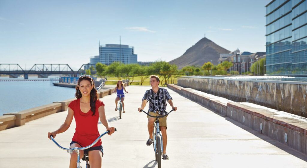 Bike around the scenic Tempe Town Lake