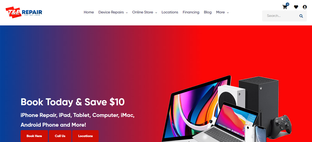 T&E Phone Repair Homepage