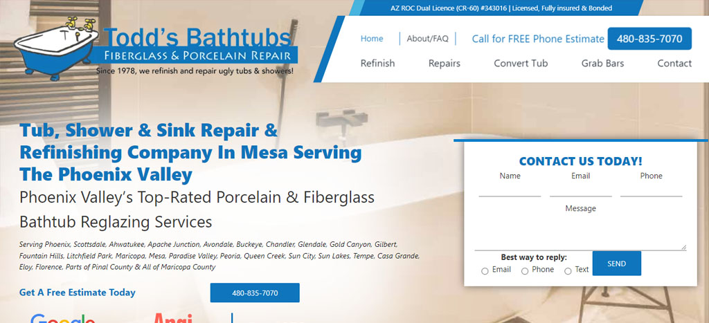 Todd's Bathtubs Porcelain & Fiberglass Repair's Homepage
