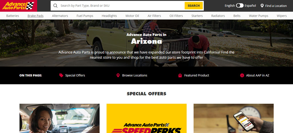 Advance Auto Parts' Homepage