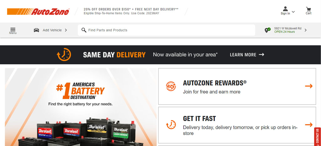 AutoZone Auto Parts' Homepage