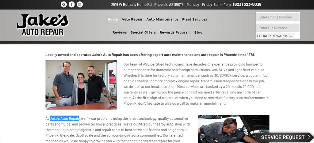 Jake's Auto Repair's Homepage