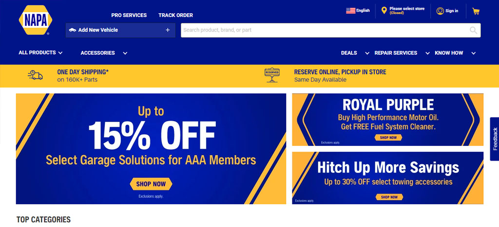 NAPA Auto Parts' Homepage